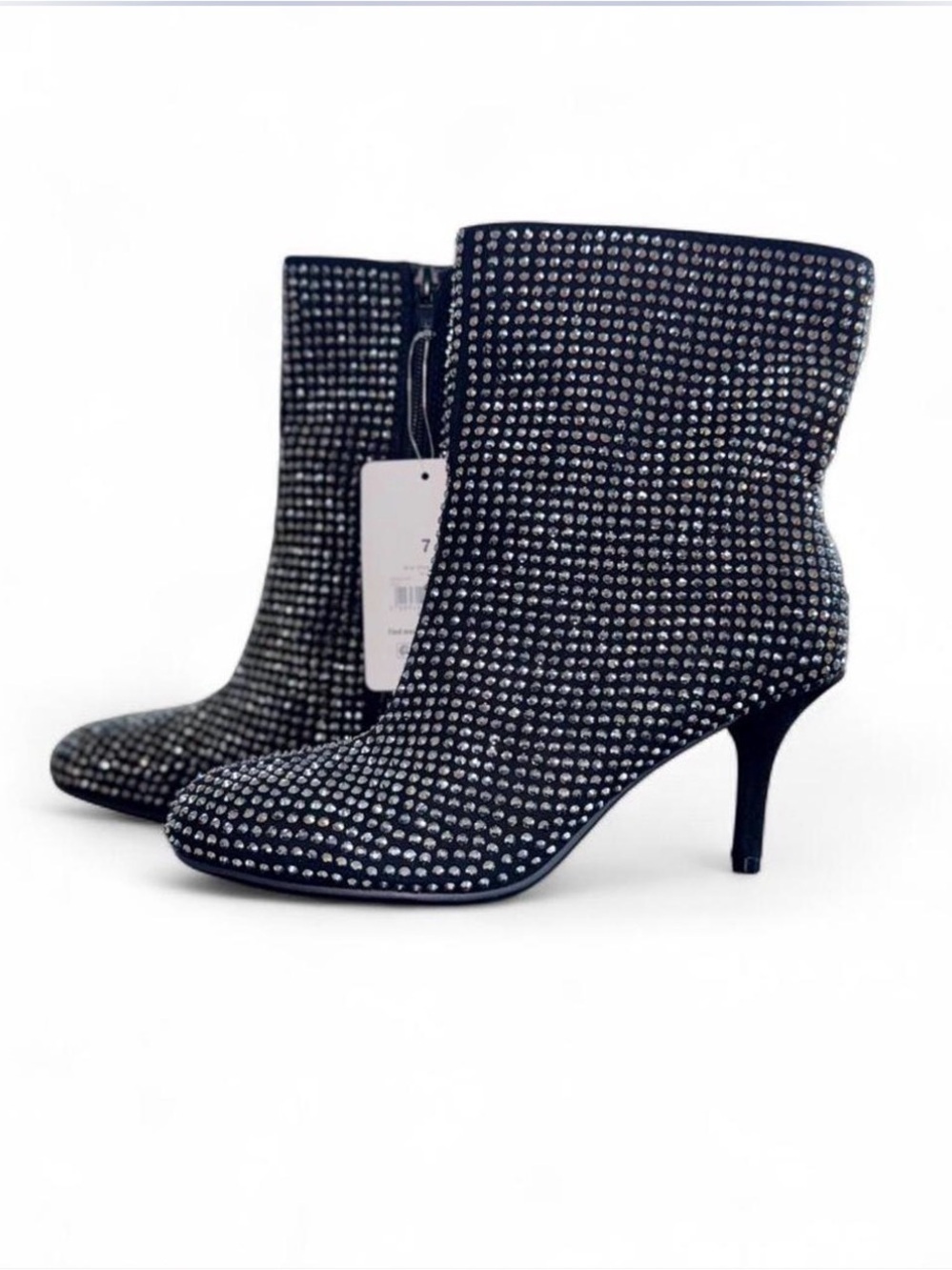 Scoop Rhinestone Ankle Booties Black Stiletto Heel Zip Boots Women’s 7 NWT - Picture 3 of 12